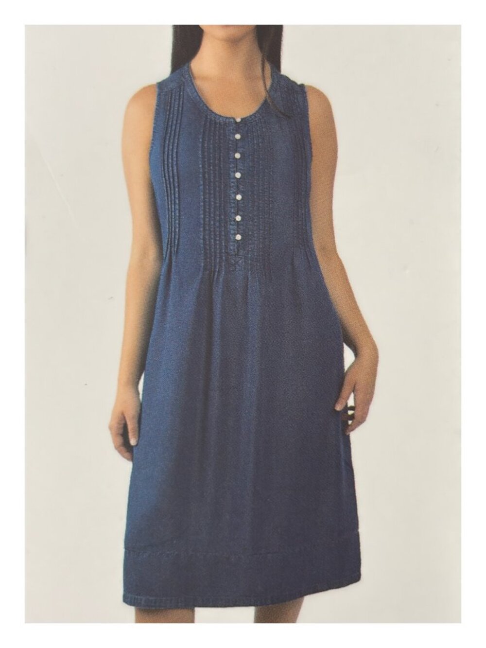 Coldwater Creek Chambray Dress Tencel Sleeveless Pintuck Button Size M/L/XL Blue